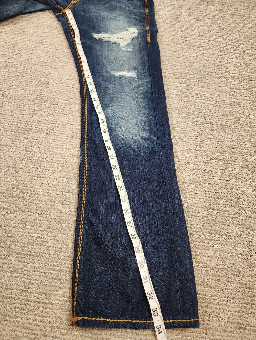 True Religion Mega t Straight Jeans Mens 32x34 Brown Thick Stitch Flap Pocket